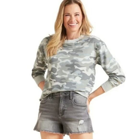Spiritual Gangster Sweater Womens Small Mazzy Camo Sweatshirt Crewneck Raw Hem - Picture 3 of 9